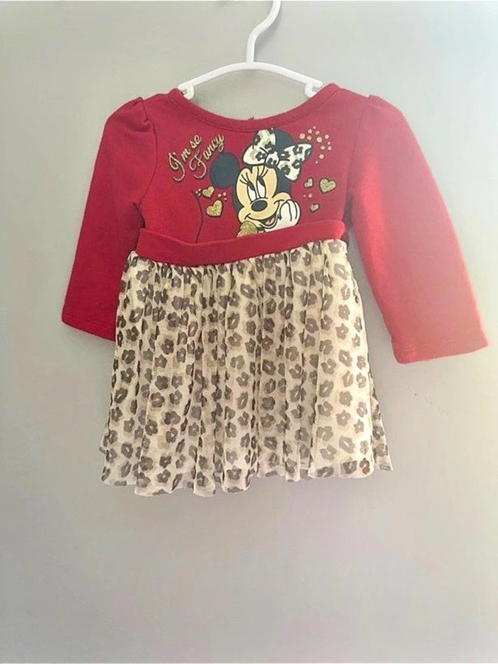 Disney Baby Minnie Mouse I'm So Fancy Red Leopard Print Tulle Tutu Dress & Brown